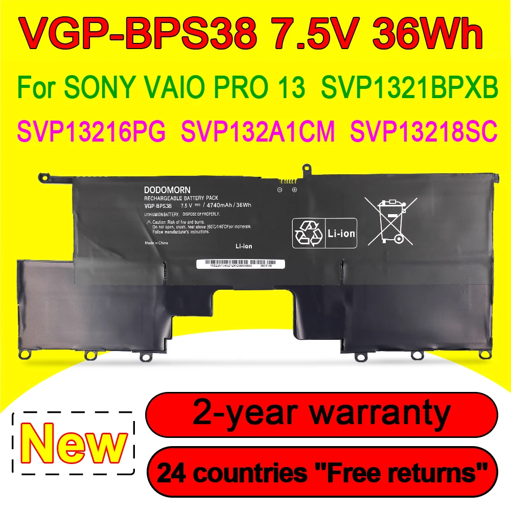 Bateria do Portátil para Sony Vaio Pro13 Svp1321bpxb Svp13216pg Svp132a1cm Svp11217scs Bps38 P132200c 4740mah 7.5v 36wh Vgp-bps38