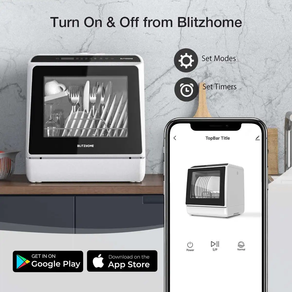 Portable Countertop Dishwashers Blitzhome Compact Dishwashers with 5 L Built-in Water Tank & Inlet Hose 5 Washing Programs 2