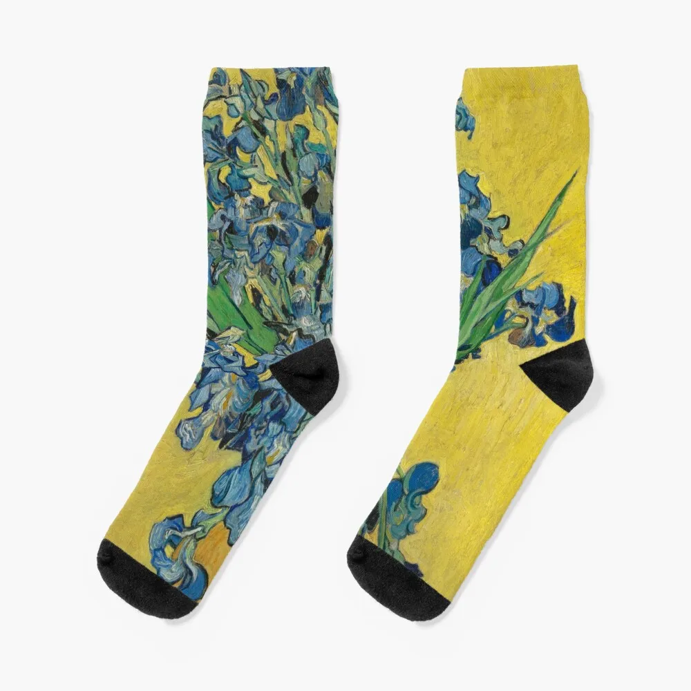 

Vincent Van Gogh - Still Life, Vase with Irises Against a Yellow Background Socks kawaii custom sports cotton Men Socks Women's