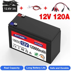 12V Battery 120Ah 18650 lithium battery pack Rechargeable battery for solar energy electric vehicle battery+12.6v3A charger