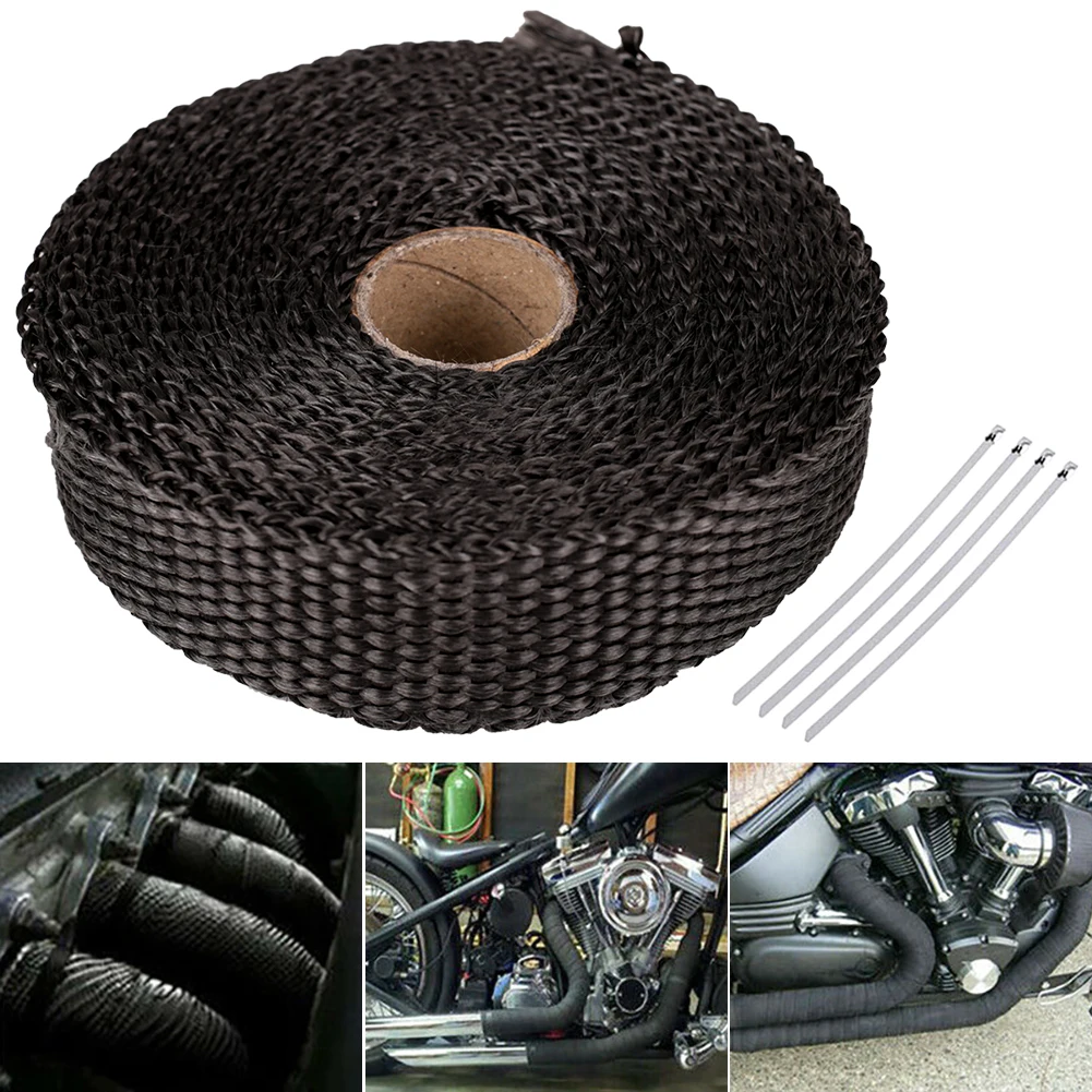 

5M Roll Fiberglass Heat Shield with 4 Ties Kit car Motorcycle Exhaust Thermal Tape Header Pipe Heat Wrap Tape Thermal Protection