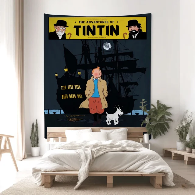 Peinture sur toile Les aventures de Tintin Space Grain, confrontation, tapisserie bohème, tapis muraux Hiphelicopter Tarot, décor de dortoir 6