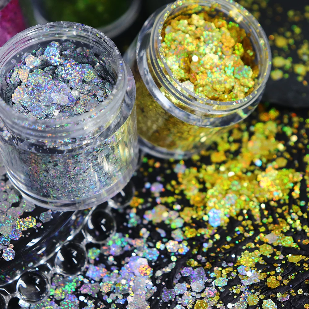Stars Silver Hologram Hexagon Chunky Glitter for Resin Epoxy Crafts 