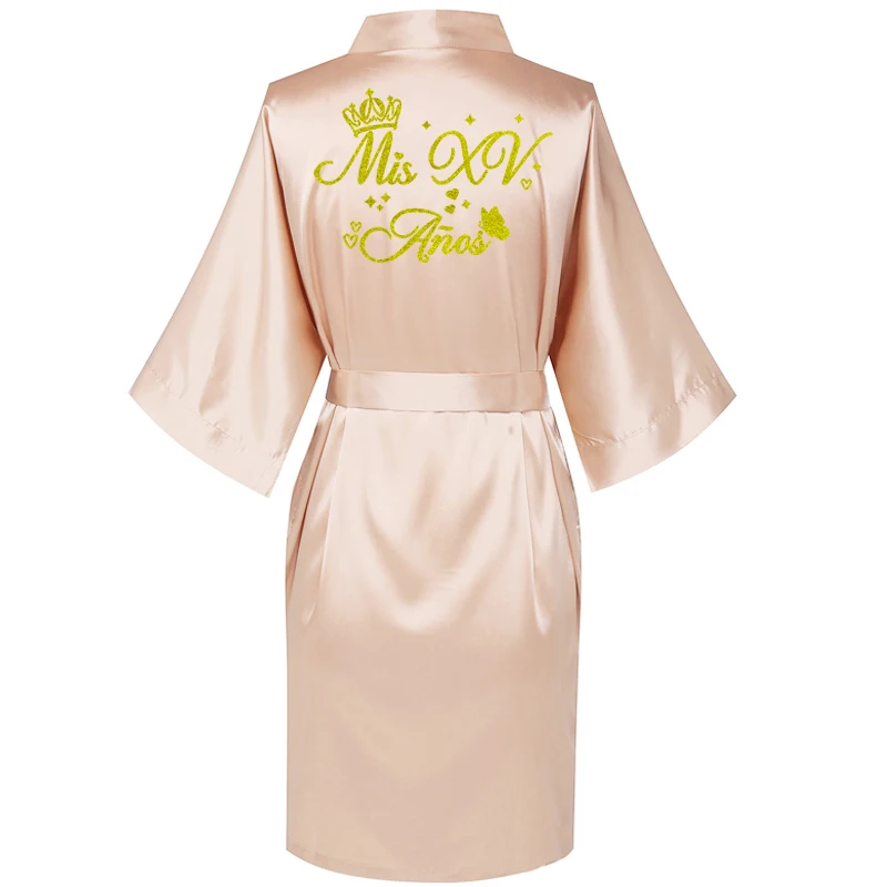 Princess Sweet 15 Years Girl Birthday Party Robes Quinceanera Robe Mis XV Bathrobe Silkly Nightgown