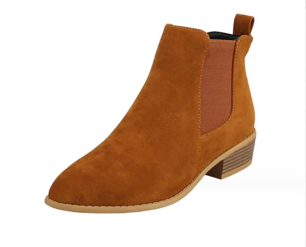 Nuove Donne Natural Suedes Leather Elastic Patchwork Slip-On Flats Autunno Stivaletti Punta Quadrata Casual Short Chelsea Boots Shoe