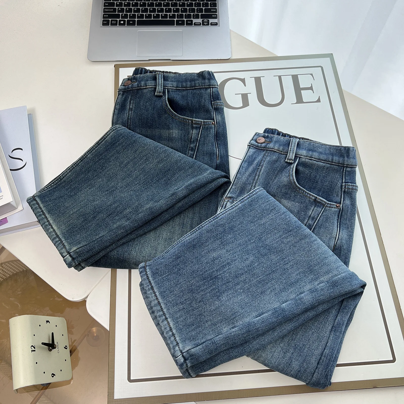 XXXXXL Fashion Plus Size Women's Jeans Winter New Style Simple Warm Fleece And Thickened Denim Ankle-Length Harem Pants 8951