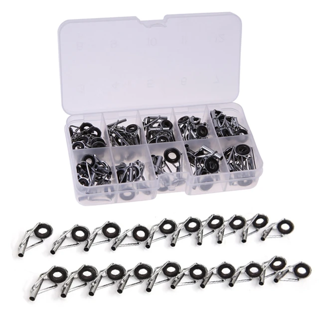 80 Pcs Rings Fishing Rod Guide Tip Set Repair Kit DIY Eye Rings