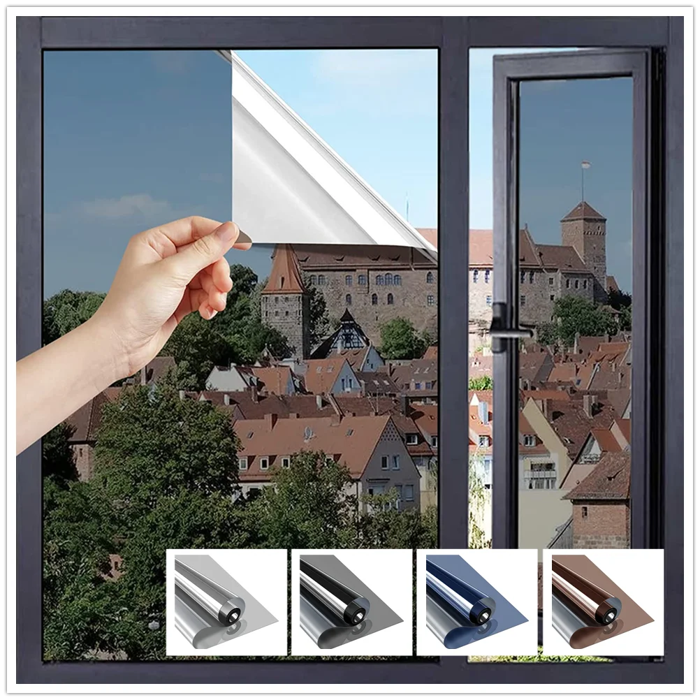 Window Film Privacy One Way Mirror Vinyl Glass Film Reflective Window Cling Heat Control Anti-UV Self-Adhesive for Home Office