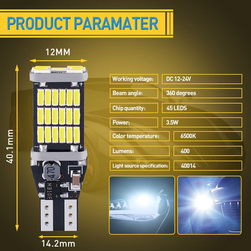 LED Car Lights 10pcs T15 Super Bright Reverse Light-45 SMD 4014 CanBus Compatible 12V Multi-Color