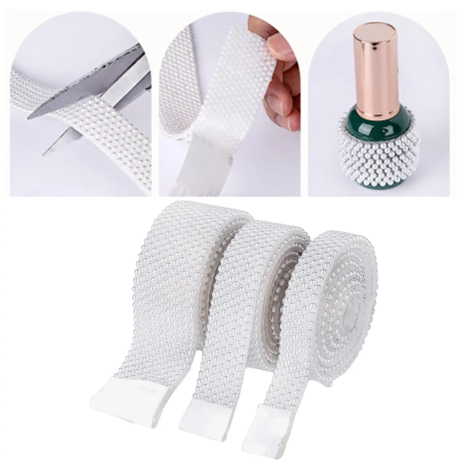 

Self Sticky Ribbon Trim 3x Simicircle Bead Sticker Beaded Ribbon Trim Roll for Crafting Party Wedding Dress Fabric Birthday
