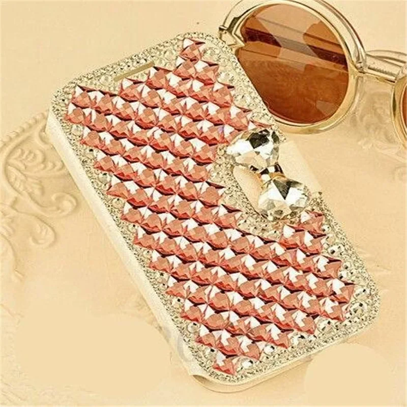 Luxury Bling Rhinestone Leather Flip Wallet Card Case with Diamond Accents