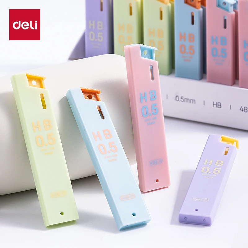 델리 4pcs 0.5/0.7mm HB 기계식 연필심 코어 사무실 및 학교 및 미술 및 스케치 용품 문구 선물 자동 연필심 코어