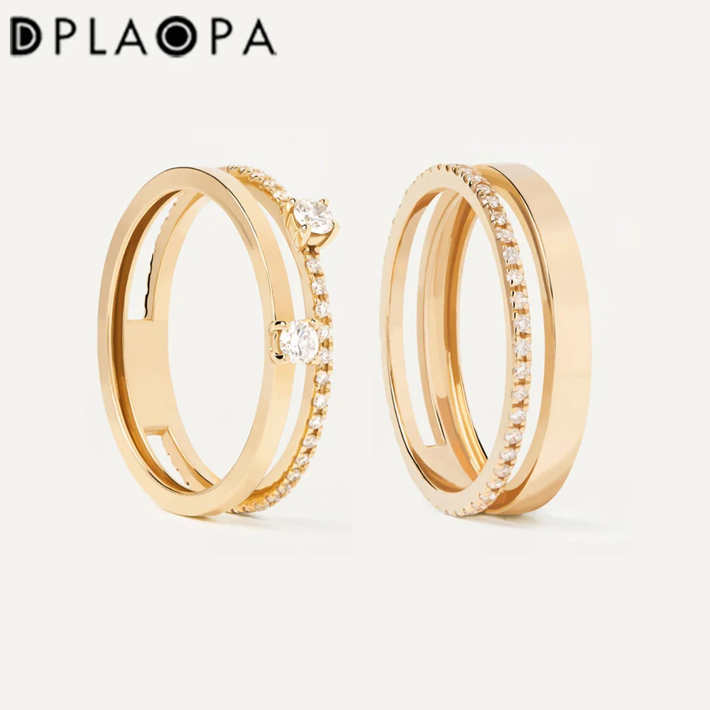 

DPLAOPA, 100% Стерлинговое Серебро 925 пробы, циркониевая линия, два кольца, женское закрепляющее фианиты, женское свадебное украшение 2022, роскошные классические ювелирные изделия для вечеринки