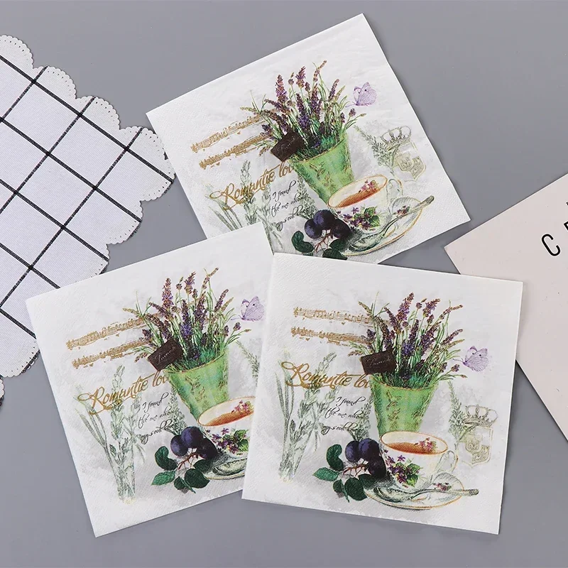 Printing Napkins Lavender Pattern Colorful Paper Napkins Hotel Western Restaurant Cafe Dining 20 Sheets paper napkins
