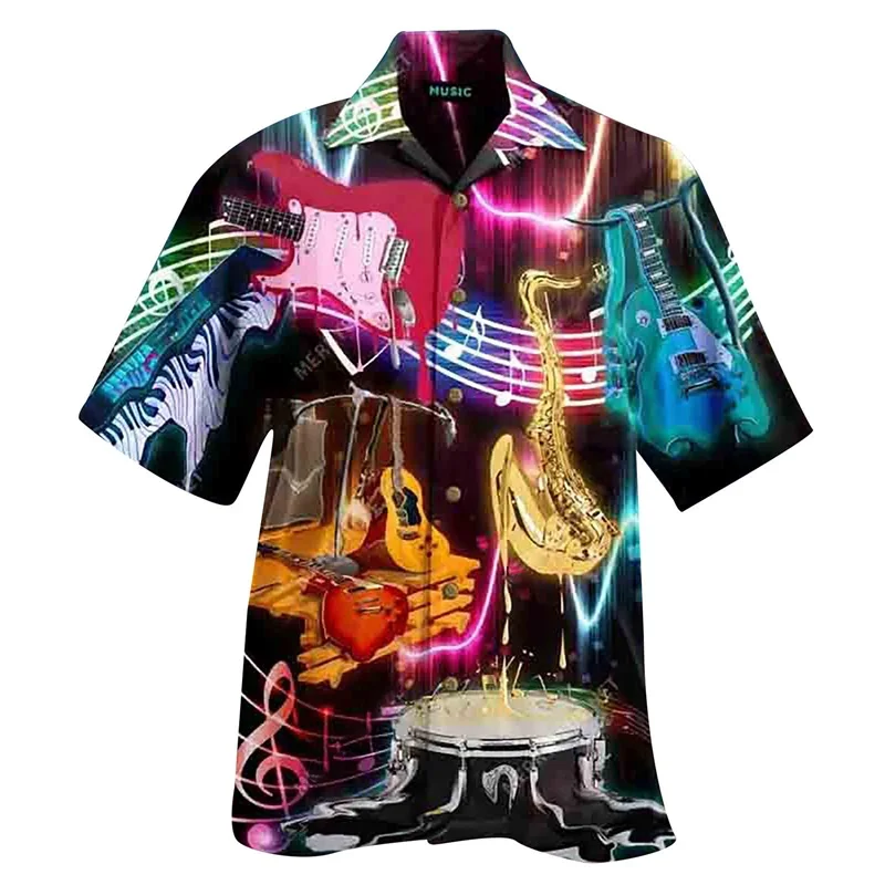 Camisetas gráficas con herramientas musicales personales y estampados por todas partes para hombre, camisetas de verano de manga corta de talla grande para playa hawaiana, camisa para hombre