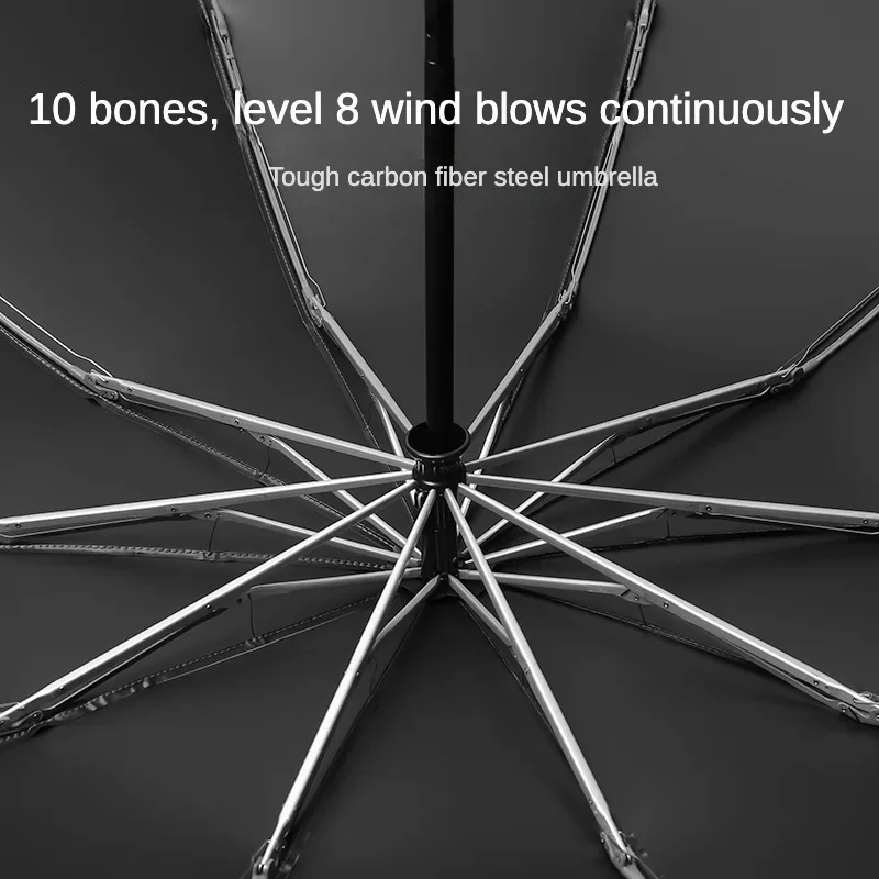 125CM Super Large Reverse Umbrella for Men,10 Bone 3 Folding,Waterproof Rain and Sunshade Big Umbrellas Safety Reflective Stripe