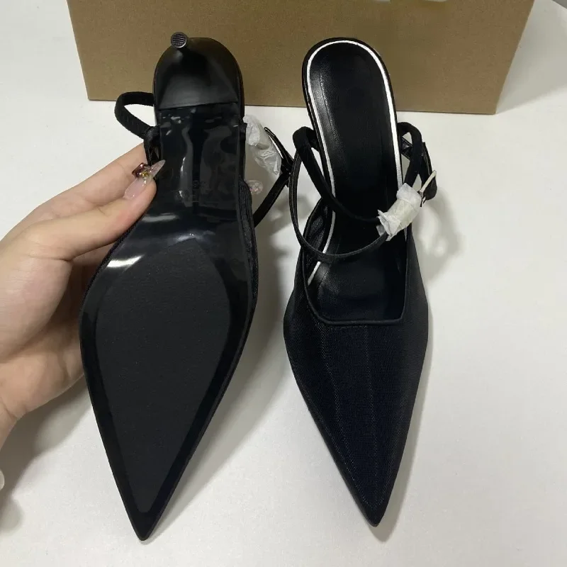 Women High Heeled Sandals Summer Fashion Mesh Elegant Pointed Toe Slingback Stilettos New Designer Ladies Dress Shoes