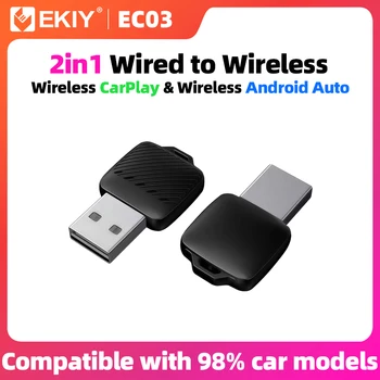 EKIY 2in1 Wireless CarPlay Dongle Wireless Android Auto Adapter Car Intelligent Systems AI Smart Box For Car With Wired CarPlay 1