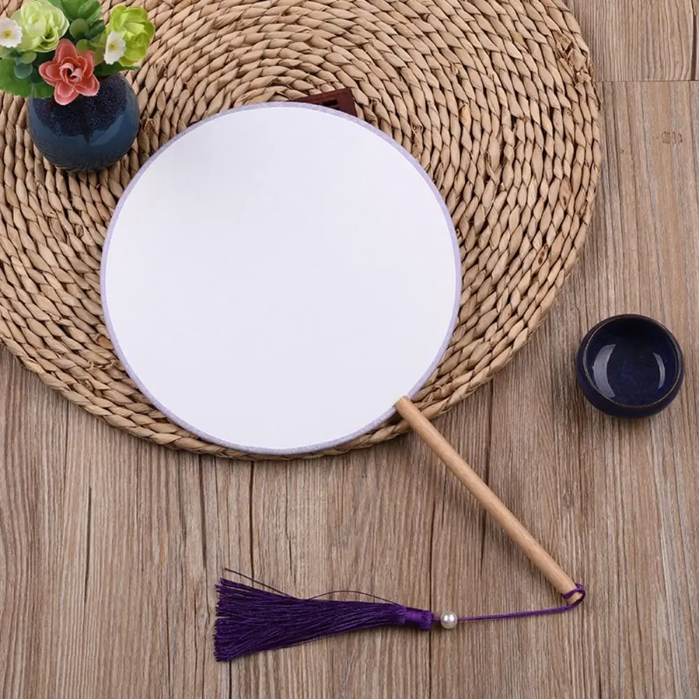 Vintage-Style Hand Fan with Tassel - Elegant Unfinished Art