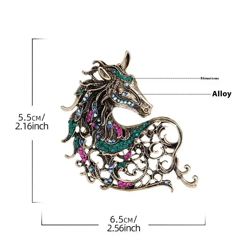 1pc Luxury Rhinestone Horse Brooches Unisex Retro Animal Badge Pins Event Party Fashion Gifts Decoration Clothes Accessories