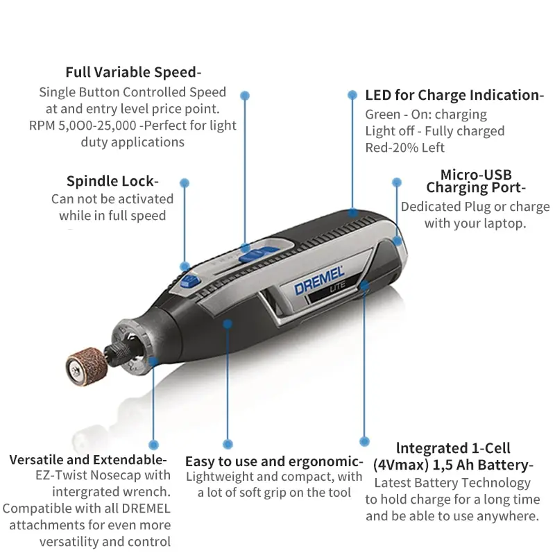 Dremel Lite 7760, 15 accessoires, outil multifonction sans fil