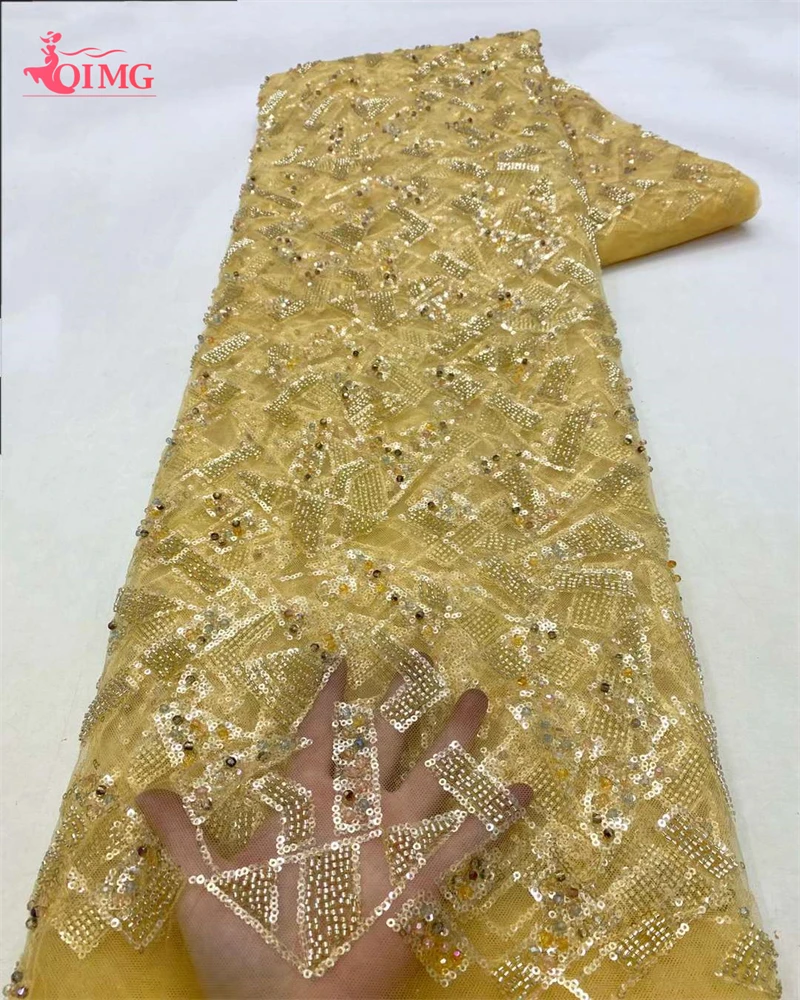 

OIMG African 3D Beads Lace Fabric 5 Yards 2024 High Quality Embroidered Sequins French Nigerian Sequins Lace Fabric For Wedding