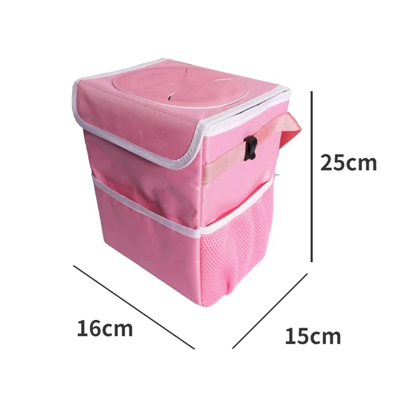 Waterproof Car Trash Can Pink Leopard Print Portable Closeable Organizer Garbage Can Vehicle Supplies Storage Organizer Interior