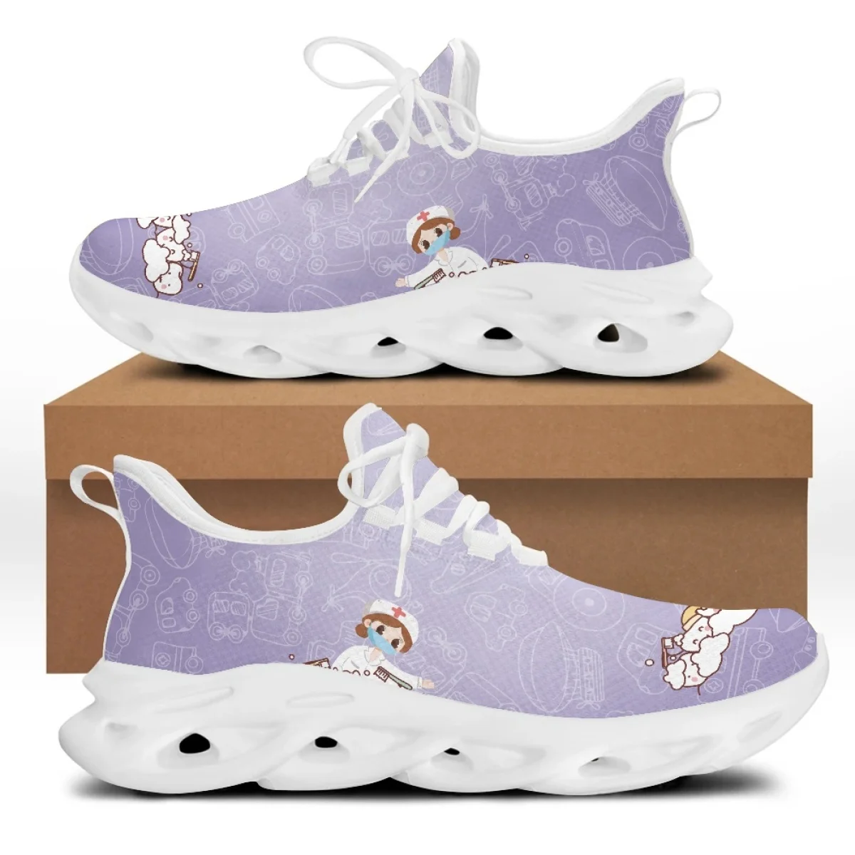 Yikeluo Fashion EKG Print Platform Shoes Nurse Shoes Female Mesh Swing Sneakers Light Mesh Women Footwear Platform Shoes