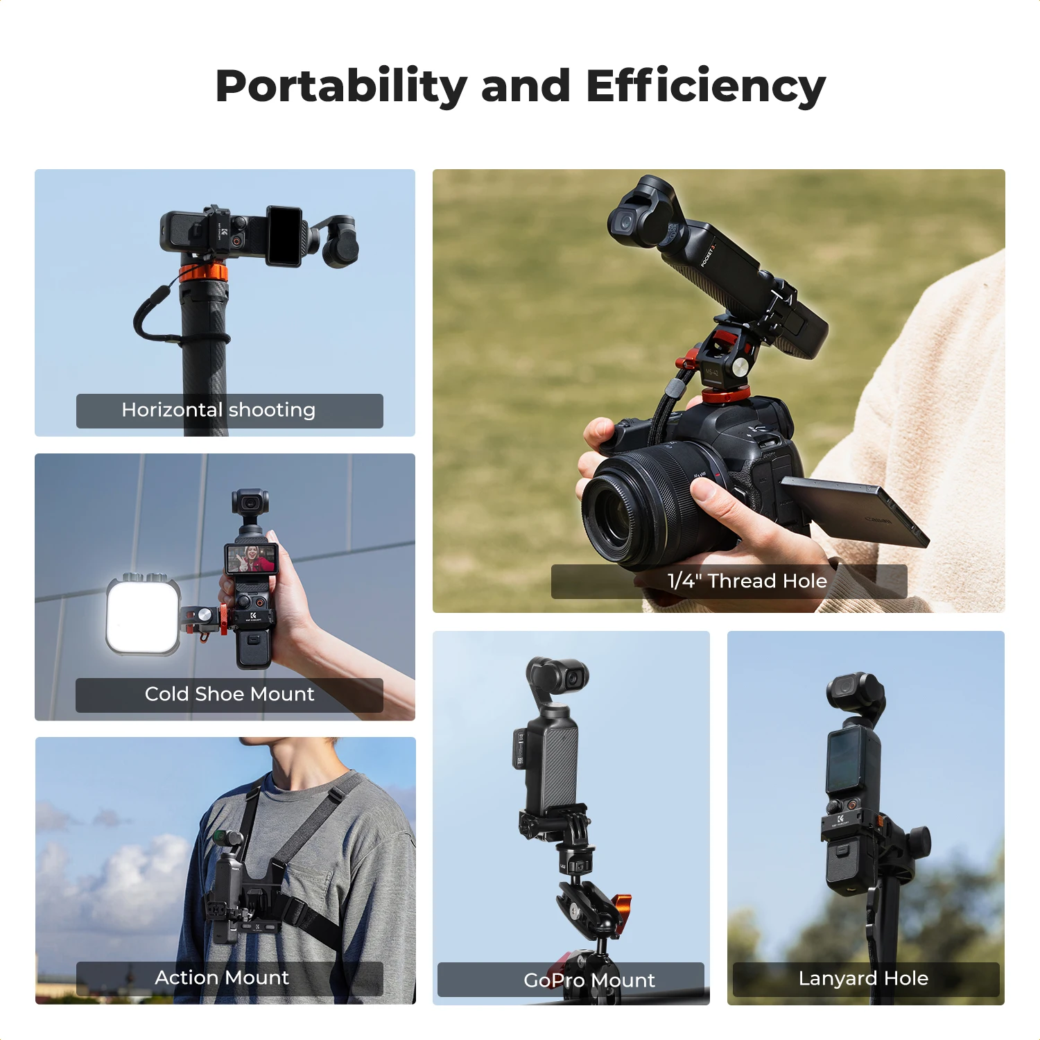 K&F CONCEPT DJI 오즈모 포켓 3용 확장 어댑터 프레임 액세서리 알루미늄 합금 액션 카메라 보호 케이지