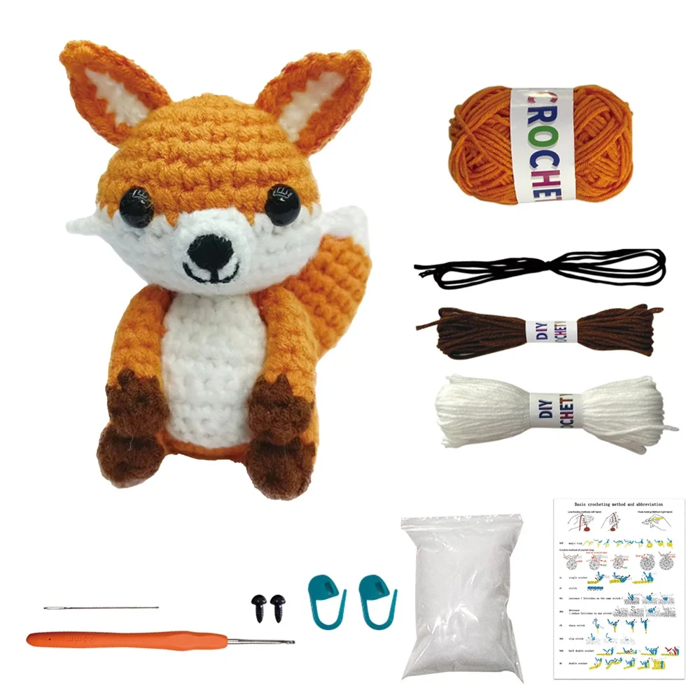 Cute Hand Crochet DIY Animal Kit For Adults Cotton Knitting Yarn Thread Needles Hooks Plush Doll Tool Material Bag Complete Set
