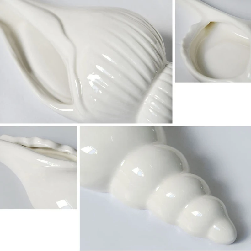 Simple Modern White Ceramic Shell Conch Vase 3D Mural Flower Pot Creative Living Room Background Wall Home Furniture Decoration 4