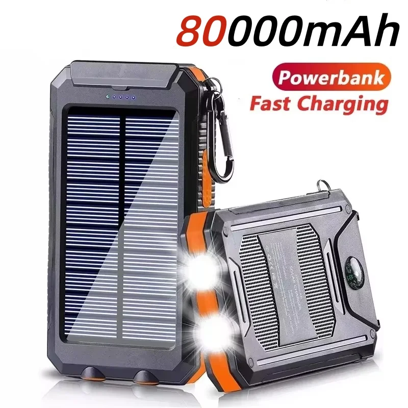 แบตเตอรี่พกพาโซลาร์เซลล์ 20000mAh ชาร์จเร็ว ไฟ LED สว่าง สำหรับสมาร์ทโฟนทุกรุ่น