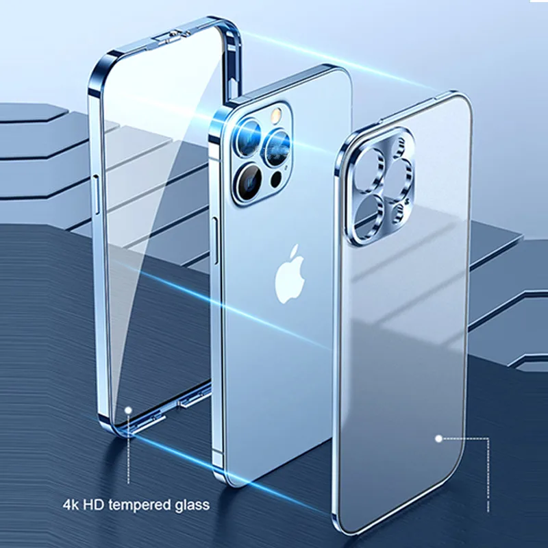 apple iphone 13 pro max case Luxury Aluminum Metal Double-sided Glass Matte Transparent Case for IPhone 13 12 Pro Max 360° Full Protective Shockproof Cove iphone 13 pro max case clear iPhone 13 Pro Max