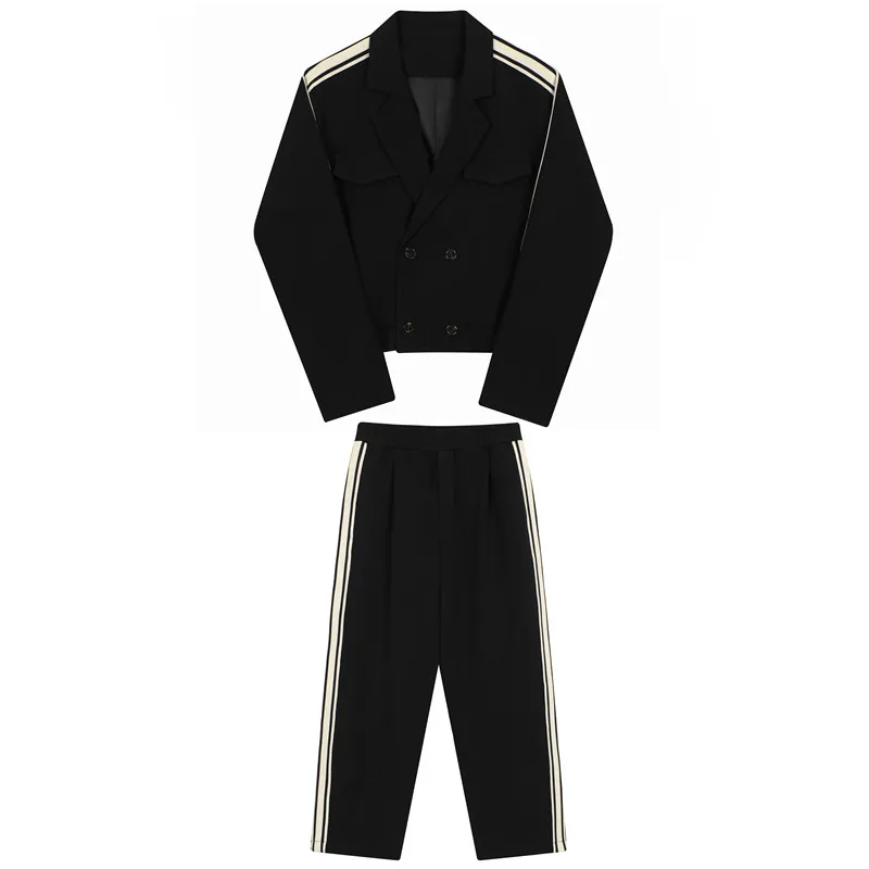 Spring 2024 High-End Men's Sets Long Sleeve Contrast Color Striped Suit Men's Fashion Wide-Leg Trousers Handsome Two-Piece Suit