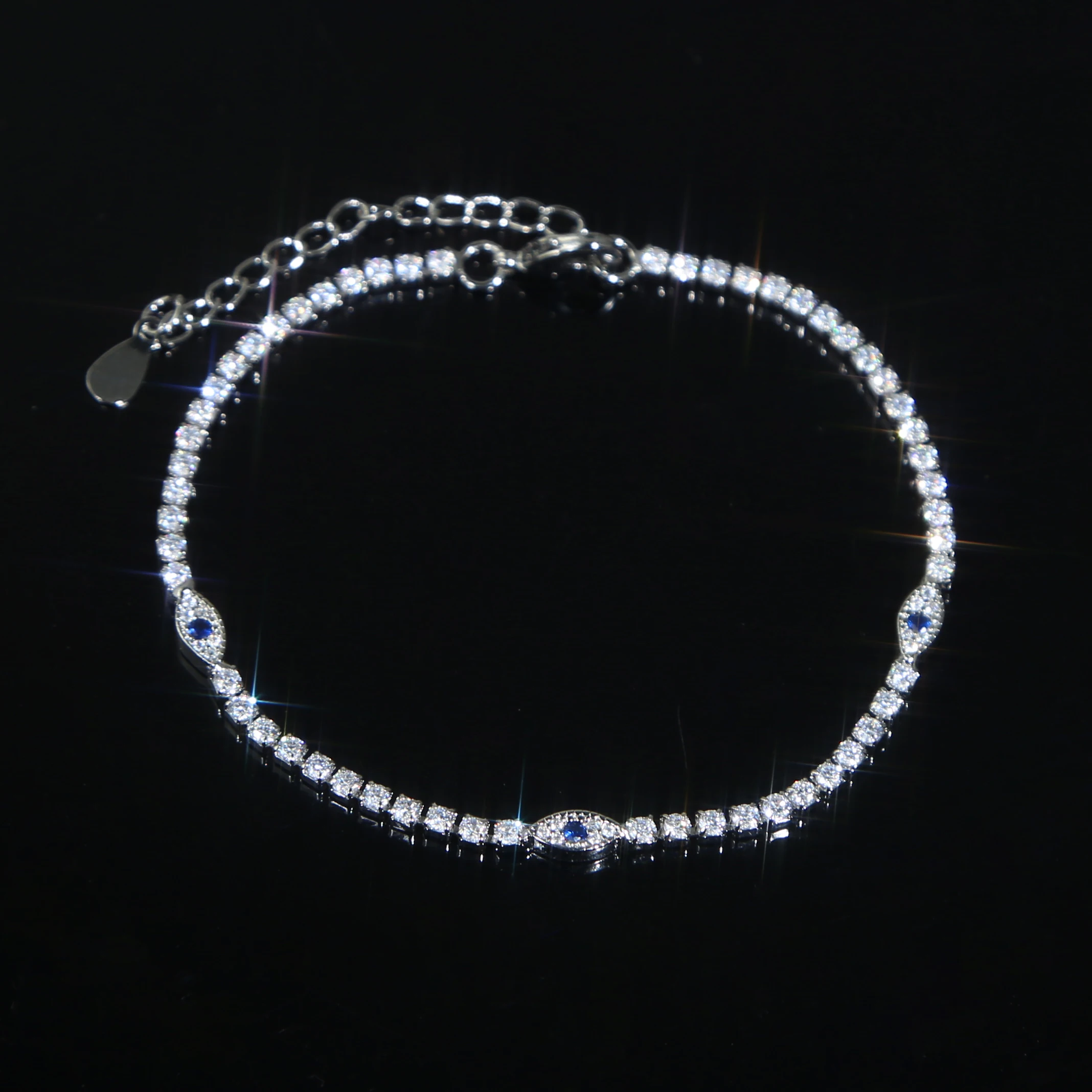 Thin cz tennis chain cute lovely small Turkish evil eye charm tennis bracelet 6