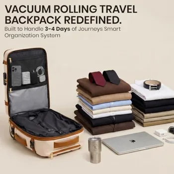 Rolling Vacuum Backpack Travel Luggage with One-Button Compression Expandable Design TSA-Approved Lock and Water-Proof Laptop C 3