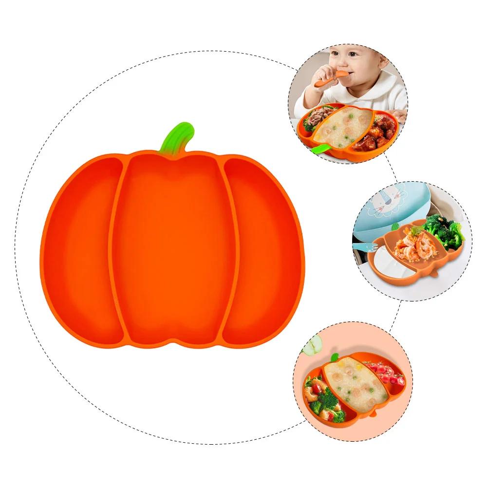 Baby Divided Dinner Plate (orange) Silicone Suction Toddler With Child Feeding Split