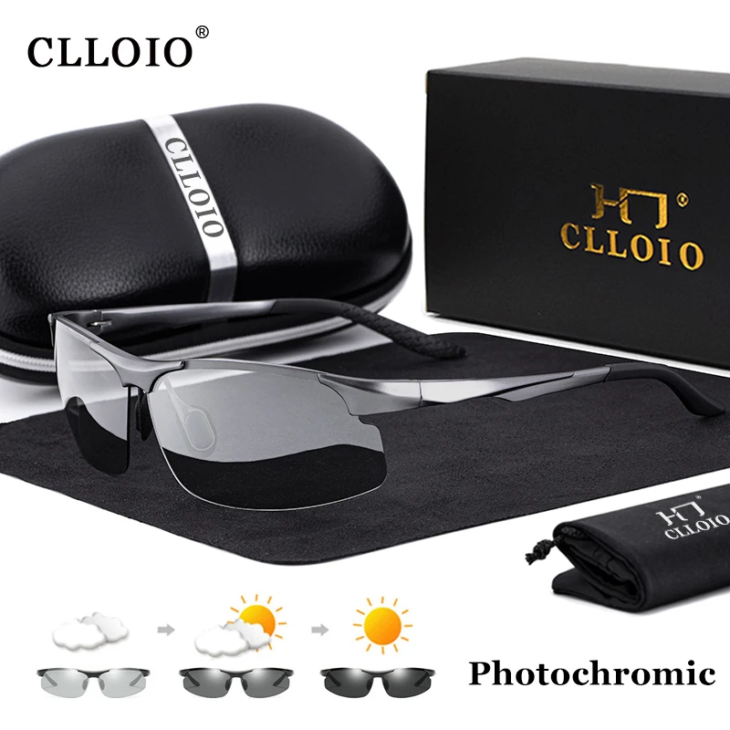 Aluminum Rimless Photochromic Sunglasses Men Polarized Driving Fishing Sun Glasses Anti-Glare Chameleon Sports Eyewear For Male