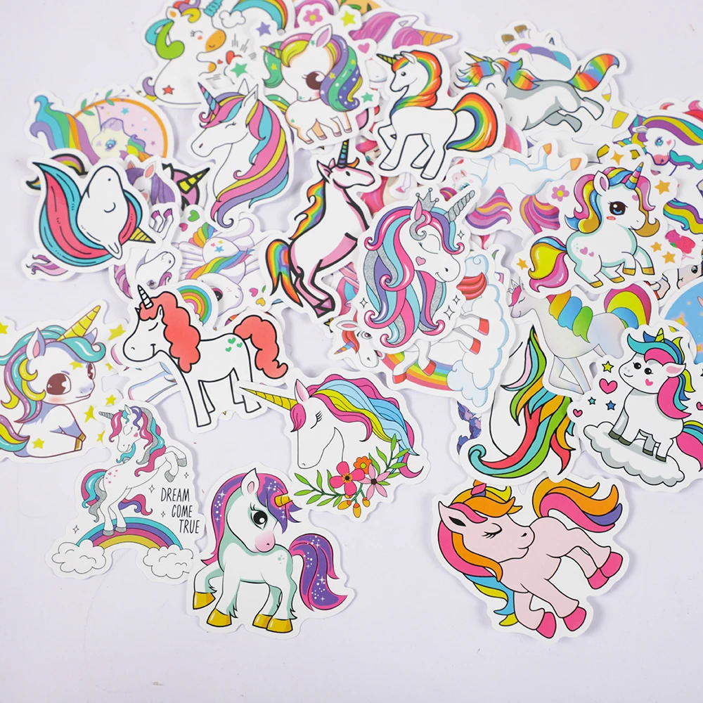 Cartoon Unicorn Theme Party Favors 50Pcs Rainbow Unicorn Stickers Toy For Kis Birthday Party Baby Shower Gifts Goodie Bag