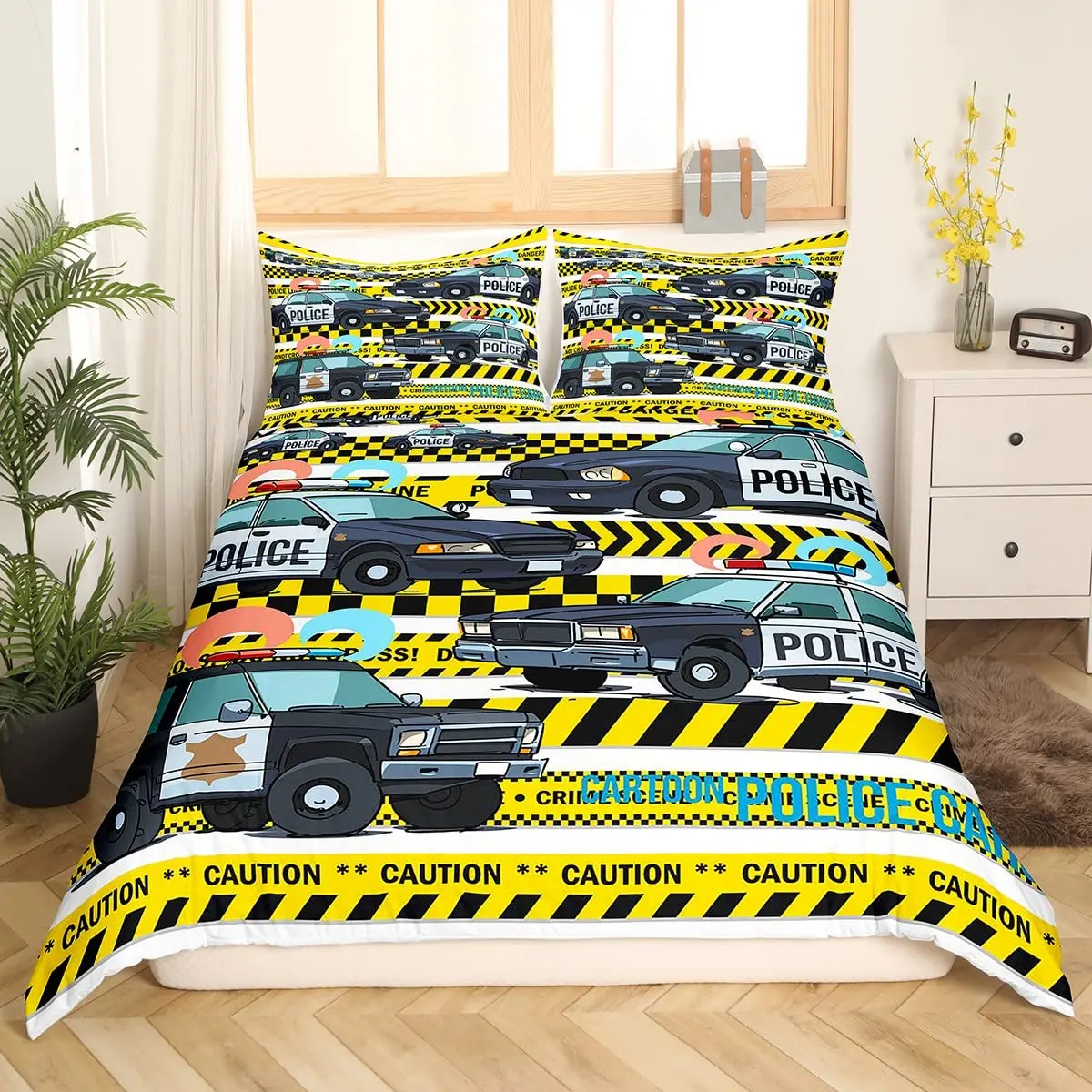 Housse De Couette Motif Voiture De Police - Parure De Couette Fermeture