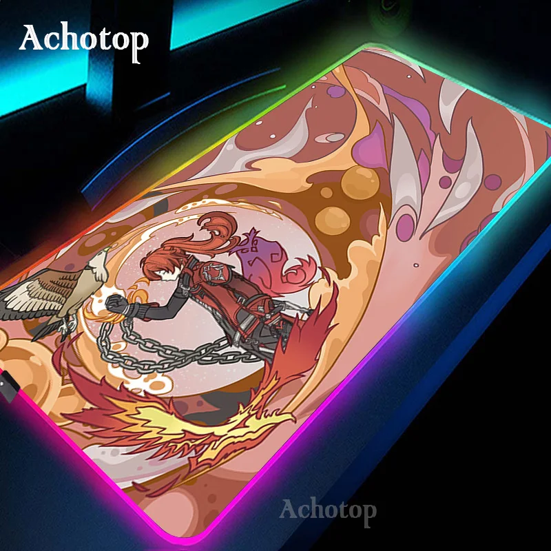 

Genshin Impact Gaming RGB Mouse Pad Gamer Desk Mat XXL LED Light Mouse Mats Anime Girl Mousepad Computer Mause Ped Mice Keyboard