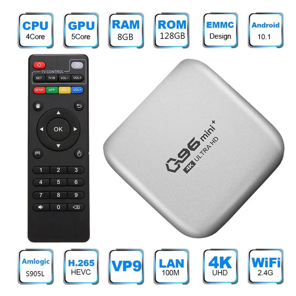 High Quality Q96 Mini Plus Smart Media Player 8gb+128gb 24g Wifi