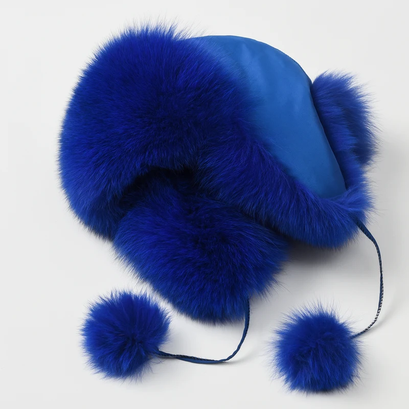 Real Fox Fur Women's Hats Russian Ushanka Aviator Trapper Snow Ski Hat Earflap Caps Winter Raccoon Fur Bomaber winter hat fur hat knitted earflap hat