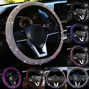 Bling Car Steering Wheel Cover W/ Crystal Diamond Sparkling Car Suv Rhinestones Steering Wheel Protector Vehicle Auto Decoration