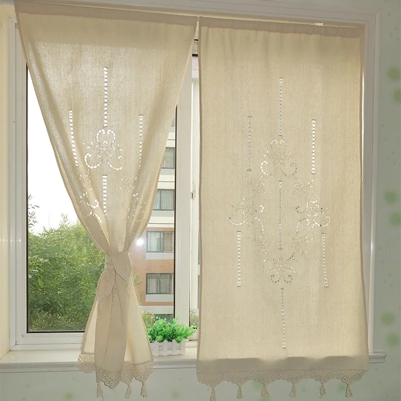 Solid color minimalist small curtains, kitchen, bathroom, foyer partition curtains, handmade hollowed out and threaded curtains