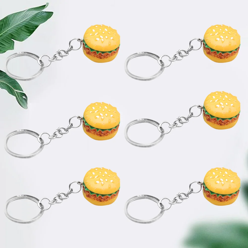 

6 PCS Food Hamburger Keychain Creative Bag Keychains Metal Pendant Keyring Mini Resin