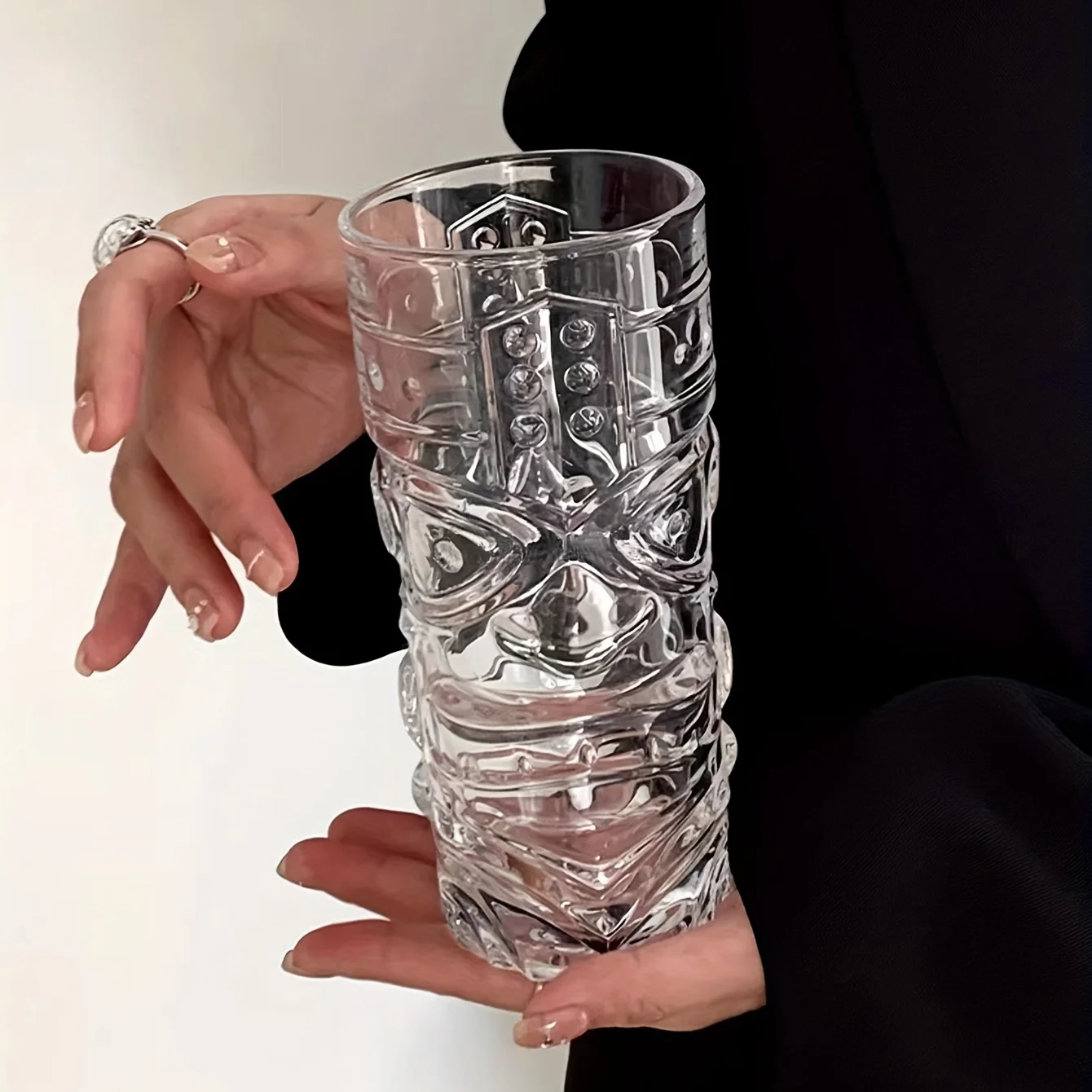 Description Picture 3 of item1pc 420ml Tiki Glass Cup Clear Water Cup Iced Coffee Mugs Cocktail Drinking Glass Cups Summer Drinkware Gift Halloween Decor