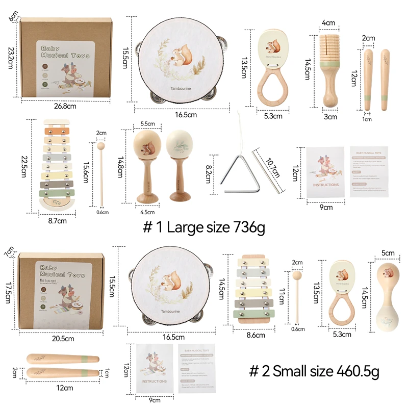 1Set Baby Wooden Squirrel Pattern Musical Instruments Montessori Multi-function Musical Game Interactive Instrument Newborn Gift 6