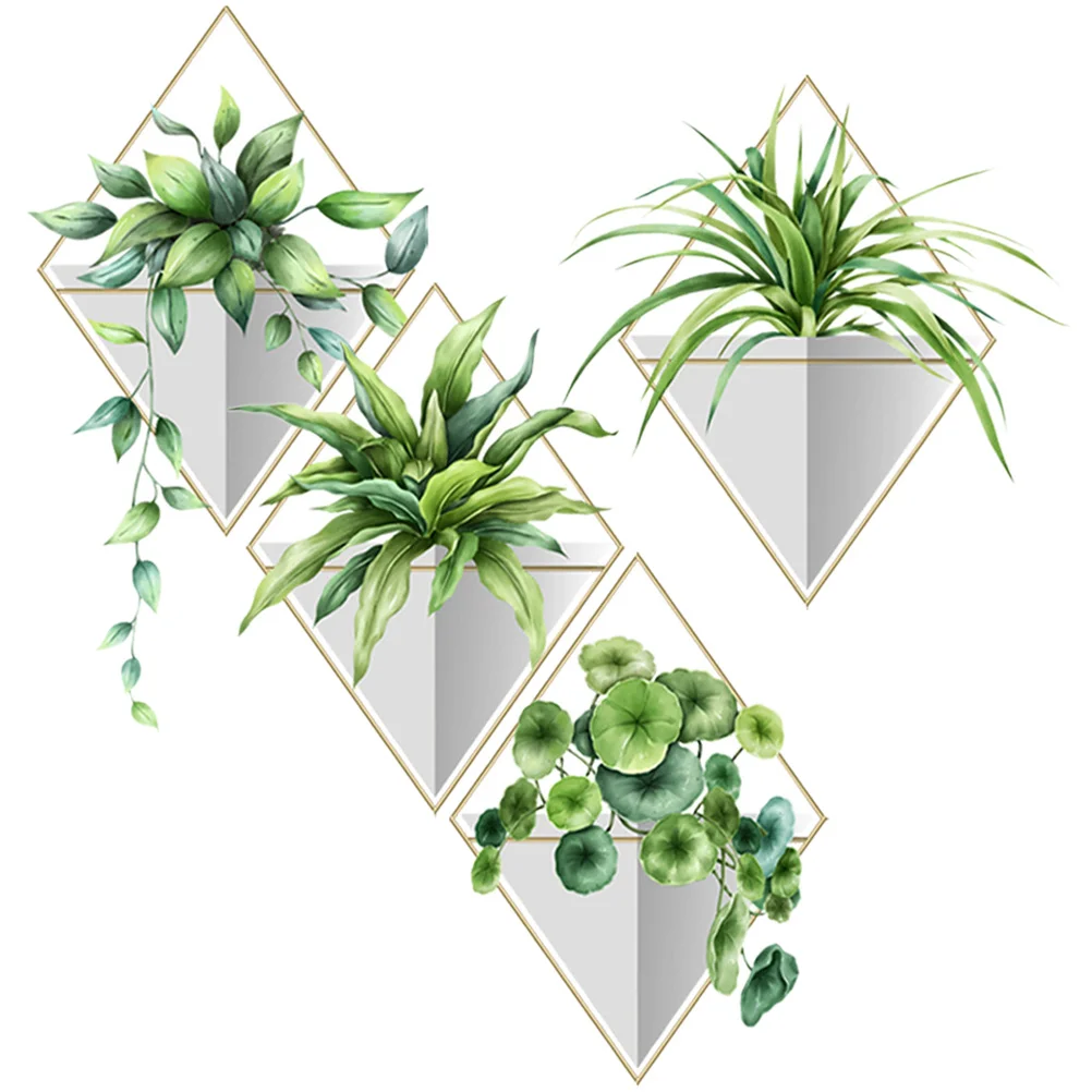 Bathroom Decorations Plants Wall Decals Potted Plants Wall Stickers Green Leaves Posters Bonsai Art Murals