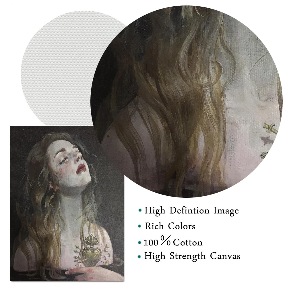 Mystical Vintage-Inspired Woman Wall Art Canvas - Dreamy Dark Tone Emotional Figure Decor Poster Print